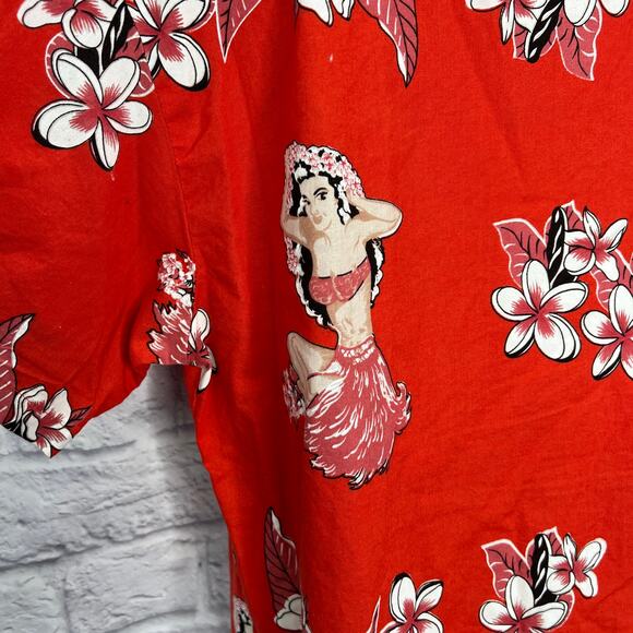 Vintage Ling & Kwok's Hawaiian Shirt Womens XL Red Short Sleeve Hula Girls - Picture 3 of 6